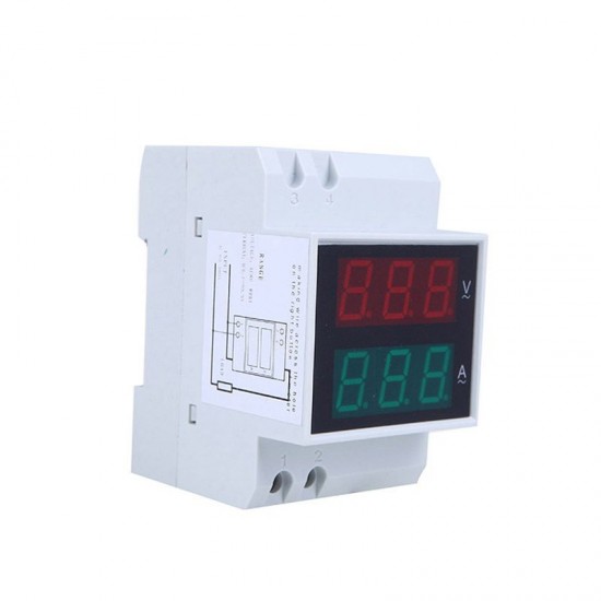 Digital Din-Rail LED Voltage Ammeter Current Meter Voltmeter AC80-300V 0.2-99.9A Dual Display