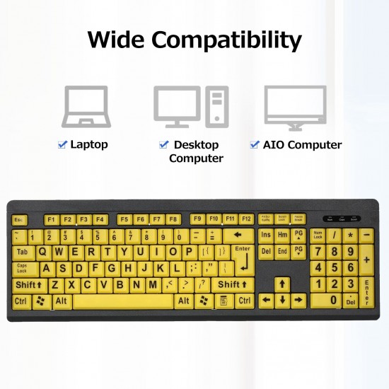 Wired USB Large Print Computer Keyboard for Low Vision Users High Contrast 104 Keys Letters for Old Men