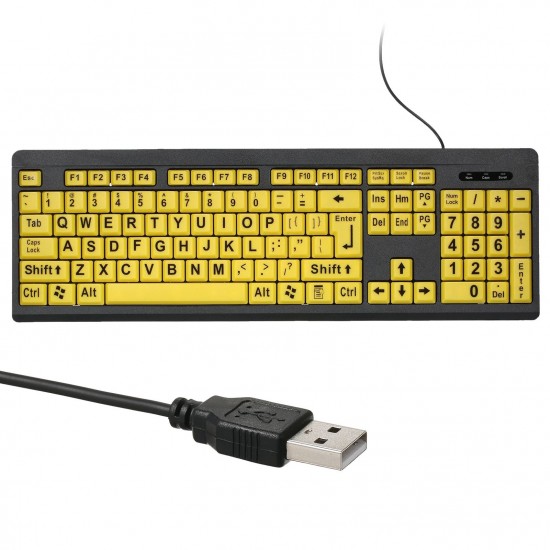 Wired USB Large Print Computer Keyboard for Low Vision Users High Contrast 104 Keys Letters for Old Men