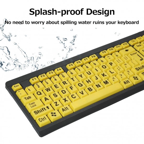 Wired USB Large Print Computer Keyboard for Low Vision Users High Contrast 104 Keys Letters for Old Men