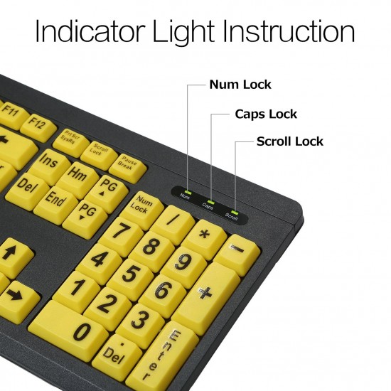 Wired USB Large Print Computer Keyboard for Low Vision Users High Contrast 104 Keys Letters for Old Men