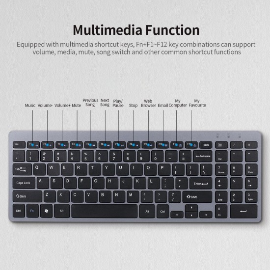 2.4G Wireless Keyboard Ultra-thin Wireless Keyboard Mute Keyboard 95 Keys Wireless Keyboard for PC Laptop Black English