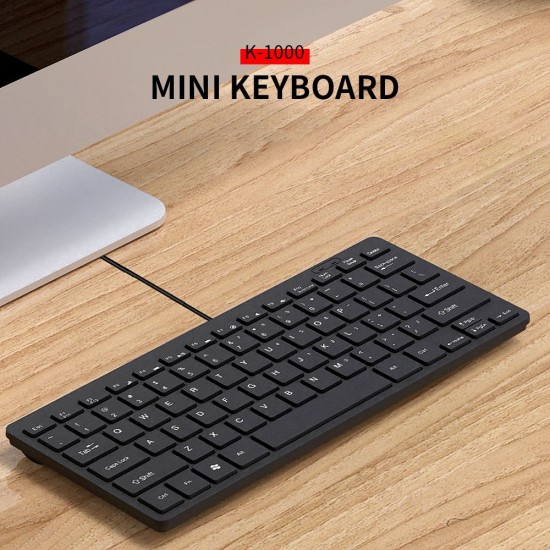 K-1000 Mini Keyboard 78-key Mini Keyboard USB Powered Wired Keyboard Chocolate Keyboard Portable Office Keyboard Black