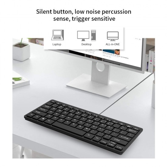 K-1000 Mini Keyboard 78-key Mini Keyboard USB Powered Wired Keyboard Chocolate Keyboard Portable Office Keyboard Black