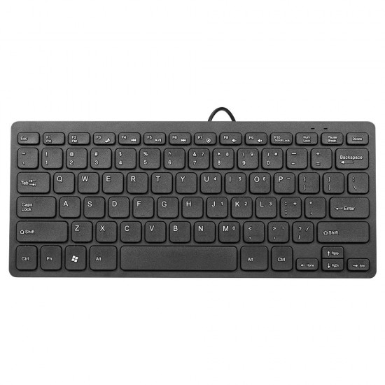 K-1000 Mini Keyboard 78-key Mini Keyboard USB Powered Wired Keyboard Chocolate Keyboard Portable Office Keyboard Black