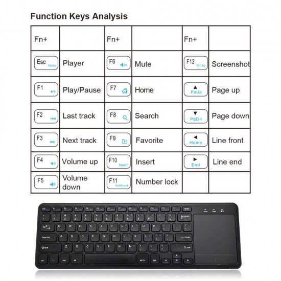 2.4G wireless keyboard with Multifunctional touchpad 78 Key ultra-thin office Portable Keyboard for Windows/Android Black