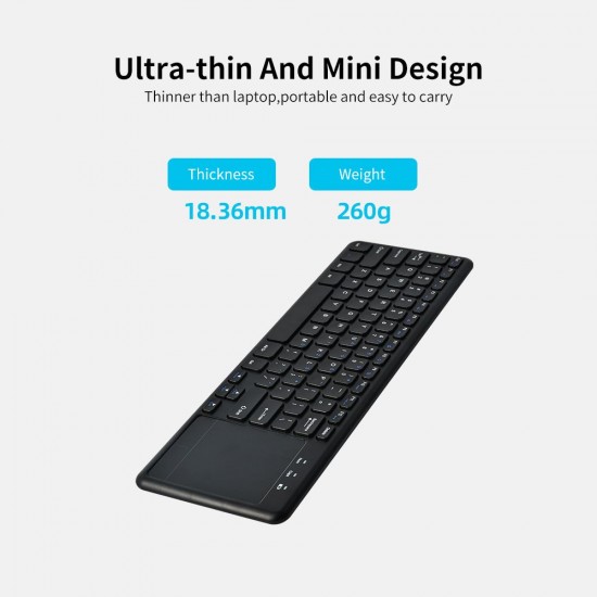 2.4G wireless keyboard with Multifunctional touchpad 78 Key ultra-thin office Portable Keyboard for Windows/Android Black