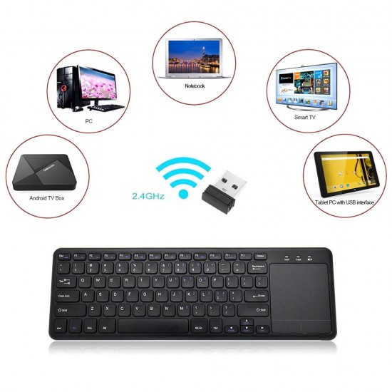 2.4G wireless keyboard with Multifunctional touchpad 78 Key ultra-thin office Portable Keyboard for Windows/Android Black