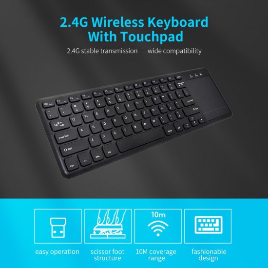 2.4G wireless keyboard with Multifunctional touchpad 78 Key ultra-thin office Portable Keyboard for Windows/Android Black