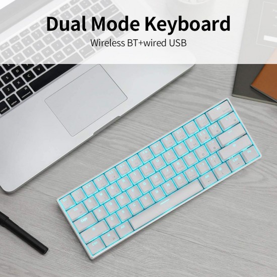 RK61 BT&Wired Dual Mode Keyboard Yellow Backlight 61 Key Mini Mechanical Keyboard for Phone/Tablet Black with Gateron Blue Switches