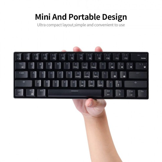 RK61 BT&Wired Dual Mode Keyboard Yellow Backlight 61 Key Mini Mechanical Keyboard for Phone/Tablet Black with Gateron Blue Switches