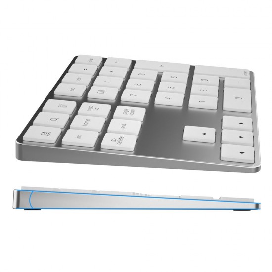 2-in-1 BT Keyboard USB-C 3.1 HUB Features 34-key Wireless Numeric Keypad with Two Extended USB3.0 Interfaces Silver