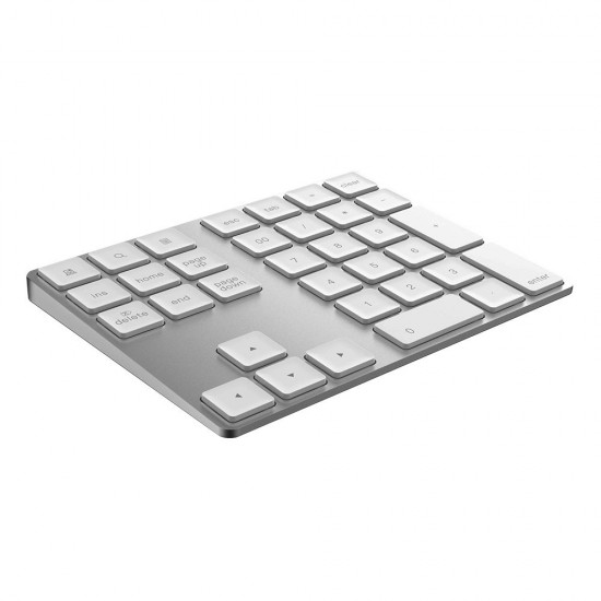 2-in-1 BT Keyboard USB-C 3.1 HUB Features 34-key Wireless Numeric Keypad with Two Extended USB3.0 Interfaces Silver