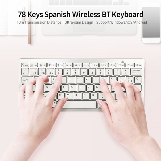 78 Keys Spanish Wireless BT Keyboard BT 3.0 Portable Ultra-slim Keyboard Support Windows/iOS/Android for Laptop Tablet Phone