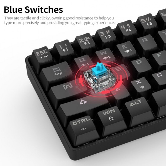 Compact 61-key Mechanical Keyboard BT&Wired Keyboard Multipoint Pairing/RGB Lighting Effects/N/6-key Rollover/Blue Switch Black