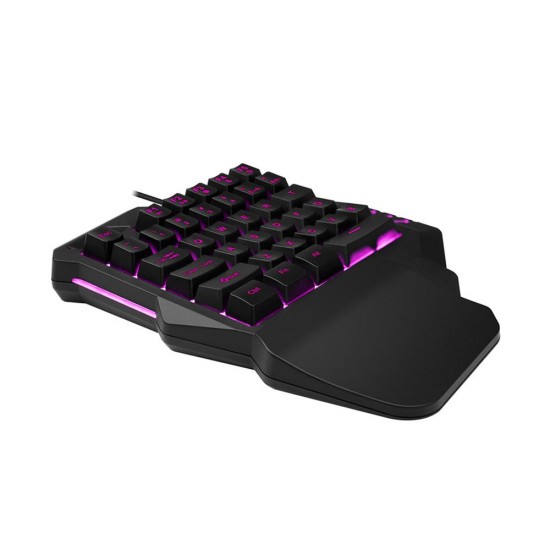 One Handed Keyboard with Wrist Rest Support Wired 35-key Keyboard RGB Backlit Keyboard 15-key Rollover/Macro Recording Keys Black