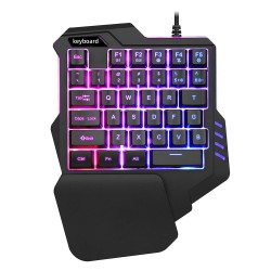 One Handed Keyboard with Wrist Rest Support Wired 35-key Keyboard RGB Backlit Keyboard 15-key Rollover/Macro Recording Keys Black