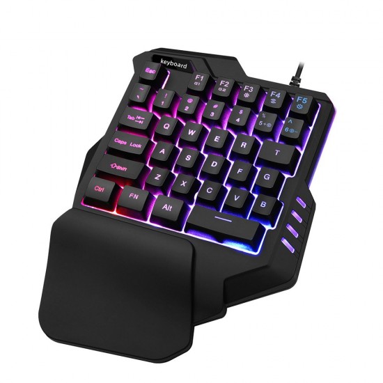 One Handed Keyboard with Wrist Rest Support Wired 35-key Keyboard RGB Backlit Keyboard 15-key Rollover/Macro Recording Keys Black