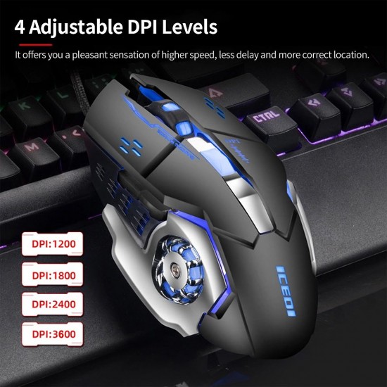 Wired Gaming Mouse 3600 DPI Optical Mouse Ergonomic Mouse 4 Adjustable DPI Levels/6 Buttons/7-Color Breathing Light Black