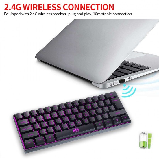 Wireless Keyboard 61 Keys BT+2.4G Dual-mode Keyboard with RGB Backlight Effect ABS Two-color Injection Molding keycap Black