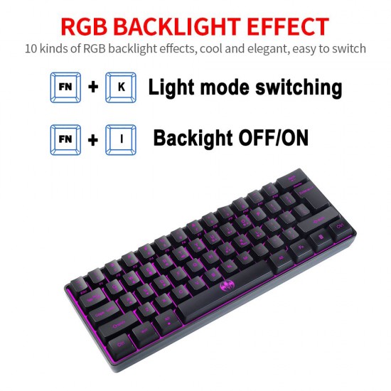 Wireless Keyboard 61 Keys BT+2.4G Dual-mode Keyboard with RGB Backlight Effect ABS Two-color Injection Molding keycap Black