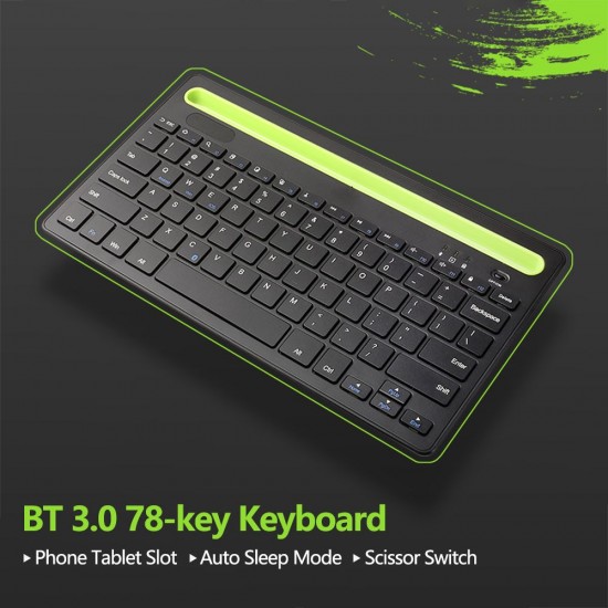 BT 3.0 Keyboard Wireless Rechargeable 78-key Keyboard with Phone Tablet Slot Scissor Switch Auto Sleep Mode, Black