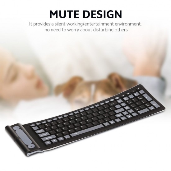 2.4G Wireless Keyboard 107 Keys Portable Folding Soft Silicone Dustproof Keyboard for Desktop Computer Laptop Plug and Play