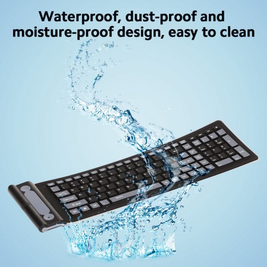 2.4G Wireless Keyboard 107 Keys Portable Folding Soft Silicone Dustproof Keyboard for Desktop Computer Laptop Plug and Play