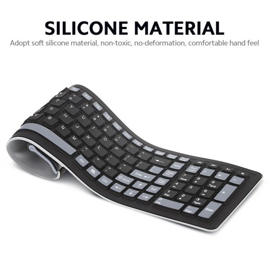 2.4G Wireless Keyboard 107 Keys Portable Folding Soft Silicone Dustproof Keyboard for Desktop Computer Laptop Plug and Play