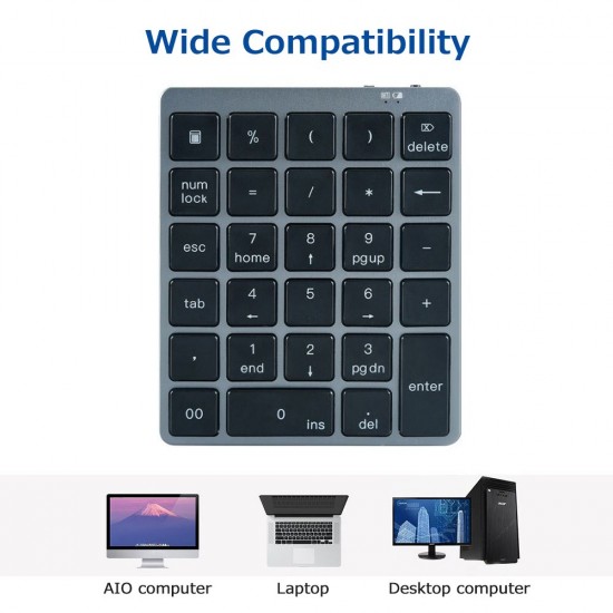 28 Keys Wireless Numeric Keyboard Financial Accounting Office Keyboard BT+USB Dual-mode Connection Built-in Lithium Battery