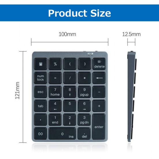 28 Keys Wireless Numeric Keyboard Financial Accounting Office Keyboard BT+USB Dual-mode Connection Built-in Lithium Battery