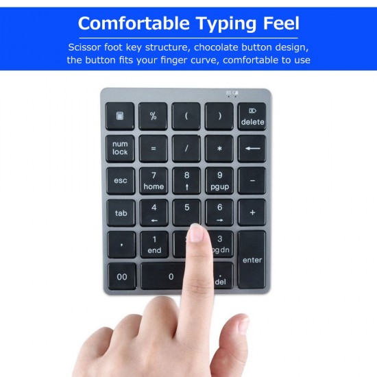 28 Keys Wireless Numeric Keyboard Financial Accounting Office Keyboard BT+USB Dual-mode Connection Built-in Lithium Battery