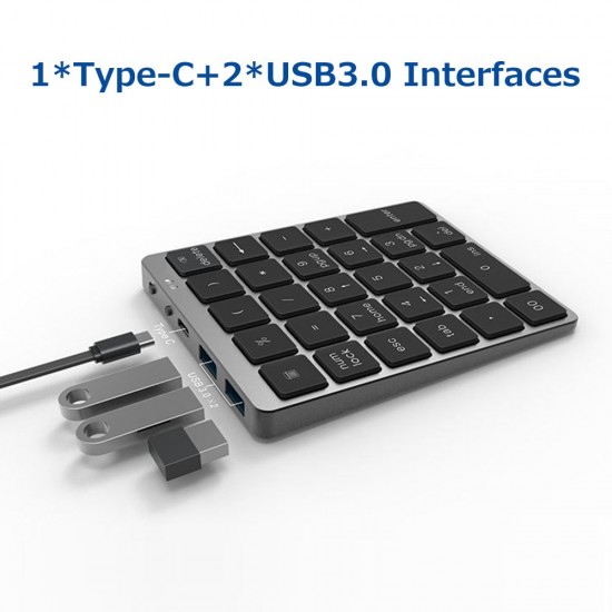 28 Keys Wireless Numeric Keyboard Financial Accounting Office Keyboard BT+USB Dual-mode Connection Built-in Lithium Battery