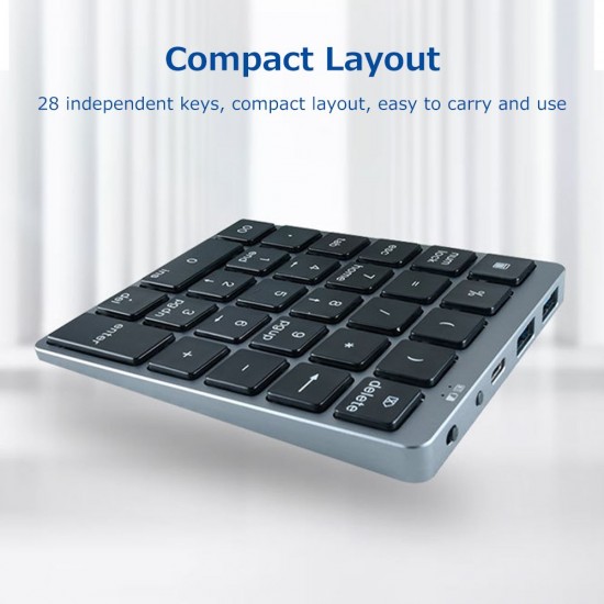 28 Keys Wireless Numeric Keyboard Financial Accounting Office Keyboard BT+USB Dual-mode Connection Built-in Lithium Battery