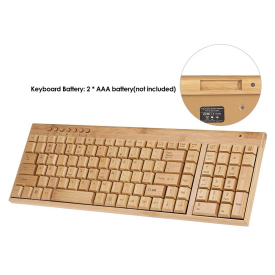 2.4G Wireless Bamboo PC Keyboard and Mouse Combo Computer Keyboard Handcrafted Natural Wooden Plug and Play Yellow