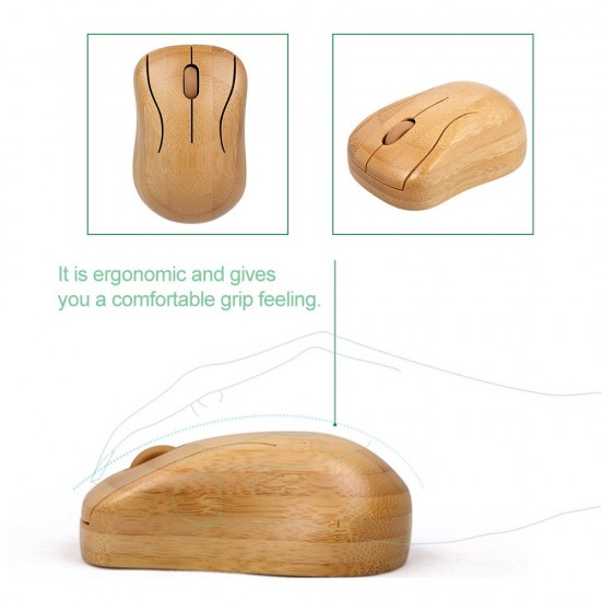 2.4G Wireless Bamboo PC Keyboard and Mouse Combo Computer Keyboard Handcrafted Natural Wooden Plug and Play Yellow