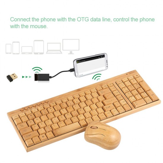 2.4G Wireless Bamboo PC Keyboard and Mouse Combo Computer Keyboard Handcrafted Natural Wooden Plug and Play Yellow