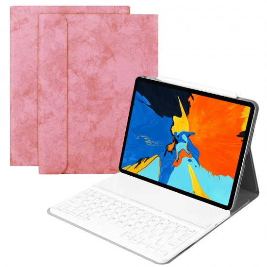 SK1102 Keyboard Case Cover Wireless BT Keyboard Tablet Protective Cover PU Leather Cover Replacement for iPad Pro 11 Pink+White