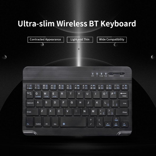 7-inch Wireless BT 3.0 Keyboard Mini Ultra-slim BT Keyboard for Tablet Smartphone Support iOS Windows Android Systems Black