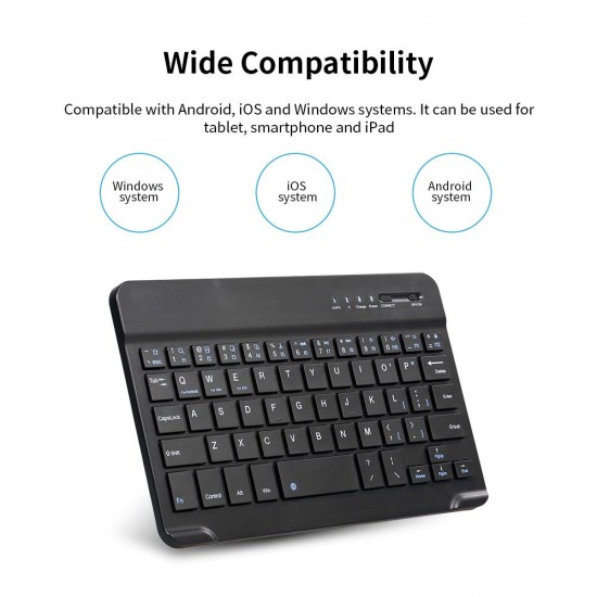 7-inch Wireless BT 3.0 Keyboard Mini Ultra-slim BT Keyboard for Tablet Smartphone Support iOS Windows Android Systems Black