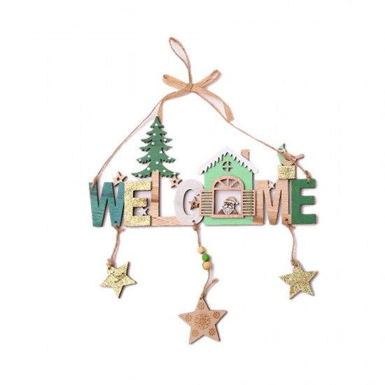 Christmas Wooden Bells Letter Pendant Welcome to the Door Sign Creative Shop Indicating Widget Hanging Decoration