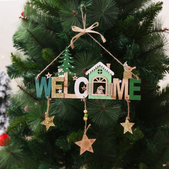 Christmas Wooden Bells Letter Pendant Welcome to the Door Sign Creative Shop Indicating Widget Hanging Decoration