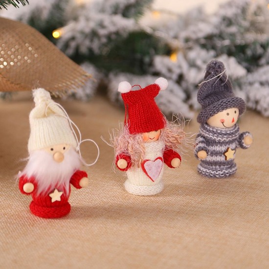 Christmas Wooden Doll Pendant Old Man Boy Girl Little Doll Widget Christmas Tree Wool Decoration 6 Different Patterns Christmas gifts