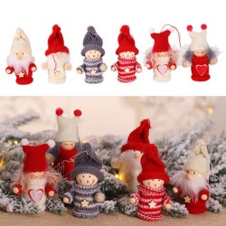 Christmas Wooden Doll Pendant Old Man Boy Girl Little Doll Widget Christmas Tree Wool Decoration 6 Different Patterns Christmas gifts