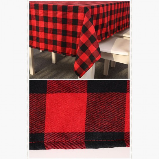 Christmas Day Grid Tablecloth Home Use Rectangle Picnic Table Cover for Outdoor and Indoor Use