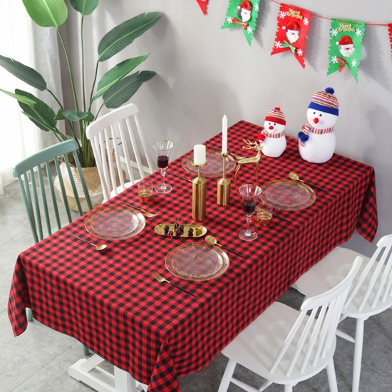 Christmas Day Grid Tablecloth Home Use Rectangle Picnic Table Cover for Outdoor and Indoor Use