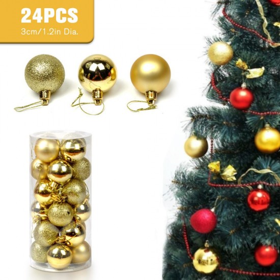 24pcs Christmas Ball Ornaments with Lanyards 3cm/1.2in Christmas Tree Ornaments Balls Shiny Matte Glitter Balls Shatterproof Christmas Decorations for Holiday Wedding