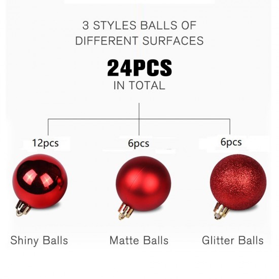 24pcs Christmas Ball Ornaments with Lanyards 3cm/1.2in Christmas Tree Ornaments Balls Shiny Matte Glitter Balls Shatterproof Christmas Decorations for Holiday Wedding