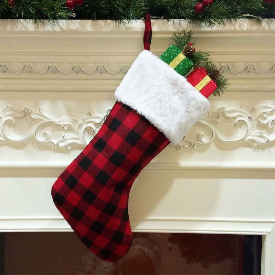 Christmas Candy Stocking Classic Plaid Pattern Reusable Tote Bags Gift Tote Bag Happy Hanging Socks for Holiday Party Christmas Decorations