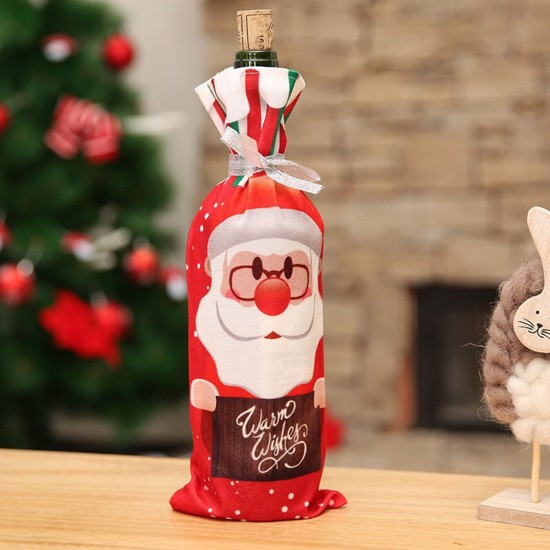 Christmas Wine Bottle Covers/Bags Holiday Wine Bottle Covers Santa Clause,Snowman & Reindeer Drawstring Bags Christmas Decor Gift(Santa)